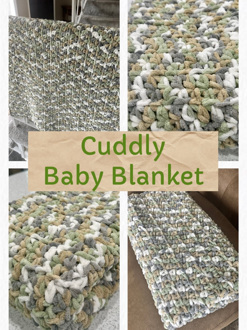 Cuddly Baby Blanket - Soft and plush in Sage, Gray & Cream